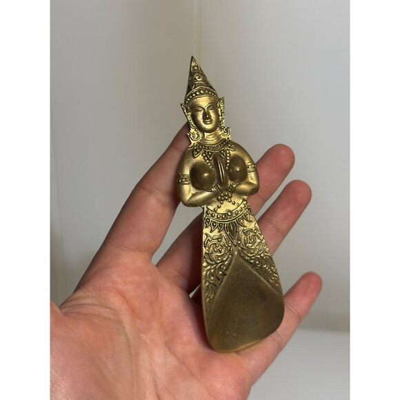 VTG 90s Solid Brass Thai Goddess Shoe Horn 4.5" | Ornate Decorative Boot Tool - Picture 3 of 5
